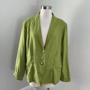 J Jill Womens XL Green Blazer 100% Linen Two Button Jacket